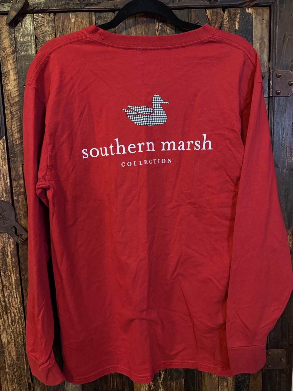 Southern Marsh Men’s Large Long Sleeve Pocket Tee Red Duck Houndstooth Logo